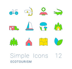 Fototapeta na wymiar Set of Simple line Icons of Ecotourism