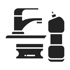 Sponge and detergent black glyph icon. Kitchen and bathroom cleaning. Pictogram for web page, mobile app, promo.