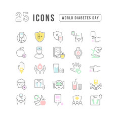 Vector Line Icons of World Diabetes Day