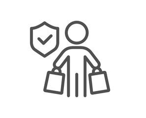 Buyer insurance hand line icon. Risk coverage sign. Shopping protection symbol. Quality design element. Editable stroke. Linear style buyer insurance icon. Vector