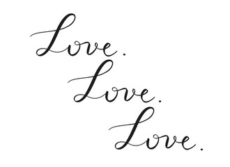 Love. Handwritten black vector lettering phrase on white background. Brush calligraphy style