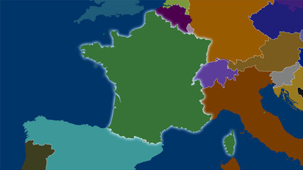 France, administrative divisions - light glow