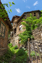 Naklejka premium Old houses from the nineteenth century in village of Pirin, Bulgaria