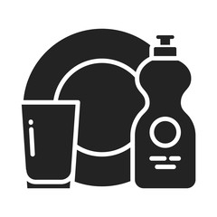 Wash dishes glyph black icon. Cleaning service. Outline pictogram for web page, mobile app, promo.