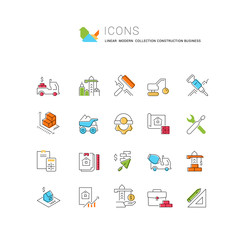 Set Vector Line Icons of Construction Business