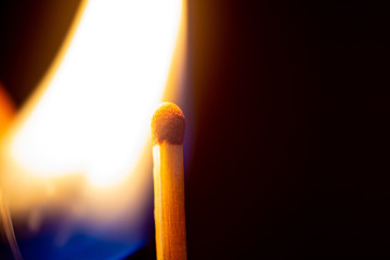Lighter flame getting close to fire o matchstick