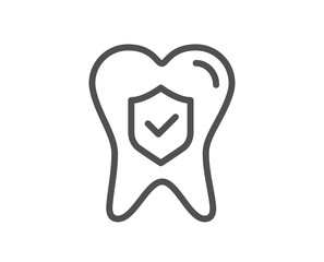Dental insurance line icon. Oral medicine risk coverage sign. Teeth care symbol. Quality design element. Editable stroke. Linear style dental insurance icon. Vector