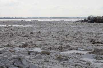 ice drift on the Severnaya Dvina river off the coast of Arkhangelsk, Russia