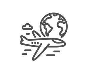 Global travel line icon. International flight sign. Online trip symbol. Quality design element. Editable stroke. Linear style international flight icon. Vector
