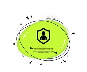 User Protection icon. Quote speech bubble. Profile Avatar with shield sign. Person silhouette symbol. Quotation marks. Classic security icon. Vector