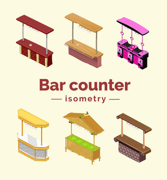 Bar counters in isometric isolated. Vector illustration