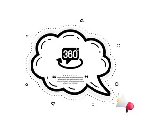360 degree icon. Quote speech bubble. VR technology simulation sign. Panoramic view symbol. Quotation marks. Classic 360 degree icon. Vector