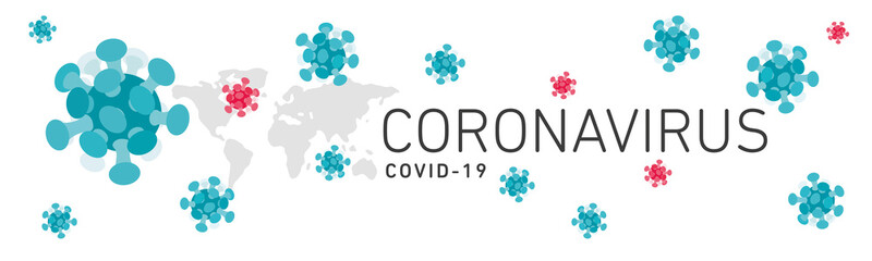 Fototapeta na wymiar Coronavirus Covid-19 virus infection Breaking News infographic logo icons symbol world map white background banner