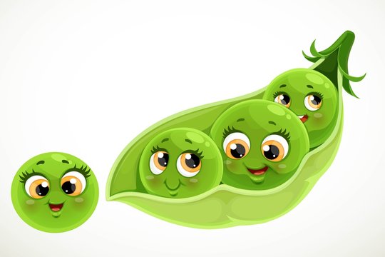 Cute little cartoon emoji green peas in a pod isolated on white background  Stock Vector | Adobe Stock