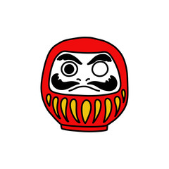 daruma, japanese traditional doll doodle icon, vector illustration