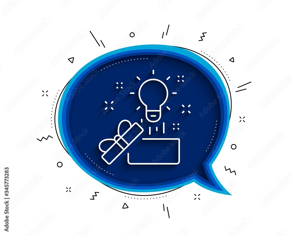Poster out of the box line icon. chat bubble with shadow. creativity sign. gift box with idea symbol. thin 