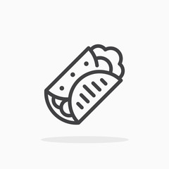 Burrito icon in line style. Editable stroke.