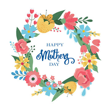 Happy mothers day! Vector illustration for a cover, poster or card for the moms holiday. Drawing of flower wreath, a holiday gift