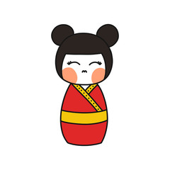 kokeshi, japanese traditional doll doodle icon, vector illustration