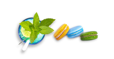 French macaroons with cocktail, lemon and mint. We meet summer tasty