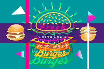 Illustration vector poster with Burger pop art