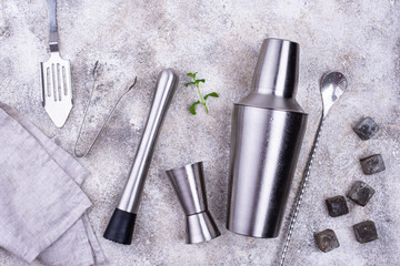 Different bar tools for making cocktails