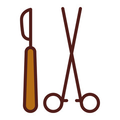 Scalpel and scissors color line icon. Surgeon cutting tools. Isolated vector element. Outline pictogram for web page, mobile app, promo.
