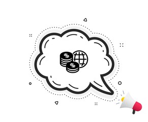 World money icon. Quote speech bubble. Global markets sign. Internet payments symbol. Quotation marks. Classic world money icon. Vector