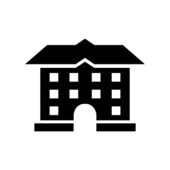 high school building in black flat design on white background