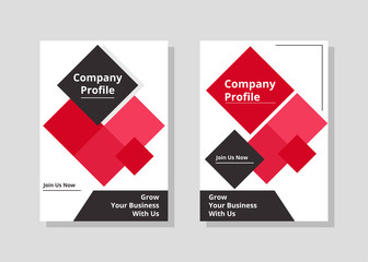 Abstract Business Company Profile Cover or Flyer Template with Red Square Shapes Design