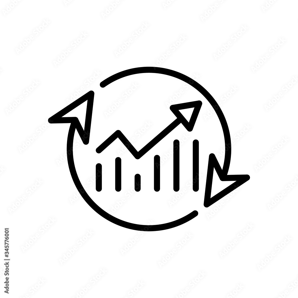 Poster a growth chart with circular arrows in outline style on white background, continuous improvement con