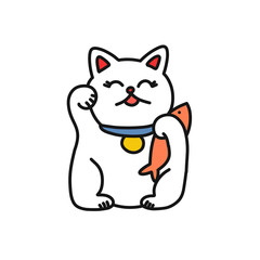 maneki neko doodle icon, vector illustration