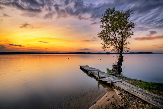Beautiful summer sunset at lake