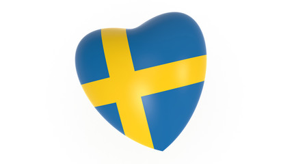 flag of Sweden in heart on white background, 3d rendering