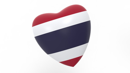 flag of Thailand in heart on white background, 3d rendering