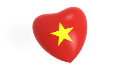 flag of Vietnam in heart on white background, 3d rendering