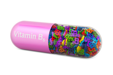 Vitamin capsule B5, pantothenic acid. 3D rendering