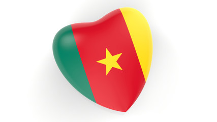 flag of Cameroon in heart on white background, 3d rendering