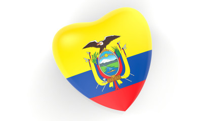 flag of Ecuador in heart on white background, 3d rendering