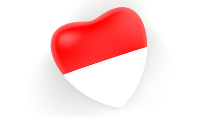 flag of Indonesia in heart on white background, 3d rendering