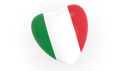 flag of Italy in heart on white background, 3d rendering