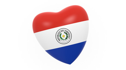 Fototapeta premium flag of Paraguay in heart on white background, 3d rendering