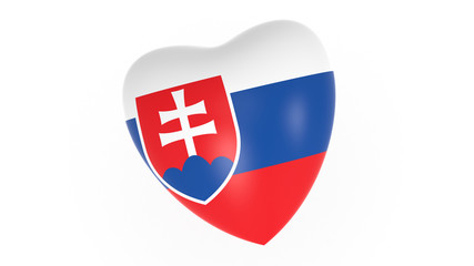 flag of Slovakia in heart on white background, 3d rendering