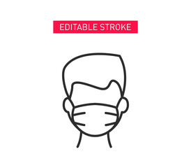 Man in face mask line icon. Man in medical face protection mask. vector pictogram of disease prevention. Protection wear from coronavirus, air pollution, dust, flu illustration
