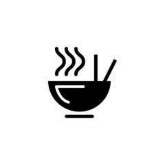 soup meal vector icon in black flat design on white background, hot food symbol, simple flat vector illustration for web site or mobile app