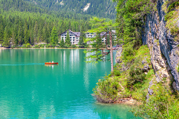 The Pragser Wildsee called Lake Braies is a lake in the Prags Dolomites in South Tyrol