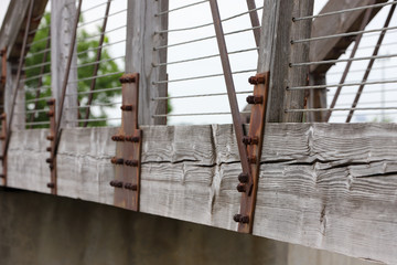 Close up detail of wooden bridge parts