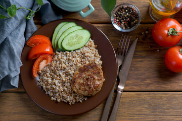 cutlet with buckwheat and vegetables