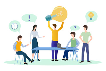 Businessmen discuss ideas among themselves.The concept of finding a business solution, joint solutions to issues.Vector illustration.