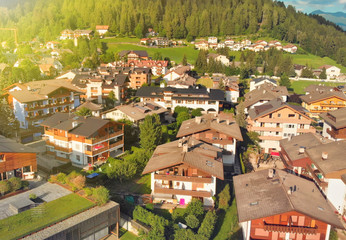 Aerial view of beautiful town of italian dolomites in summer season